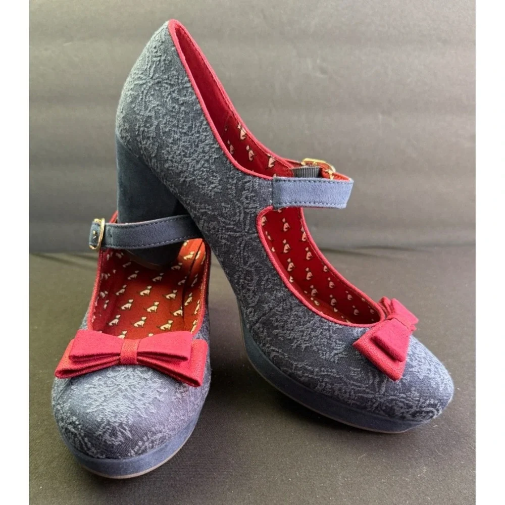 RUBY‎ SHOO Womens 9 EU 40 Frankie Navy Bordeaux Mary Jane Platform Heel Shoes